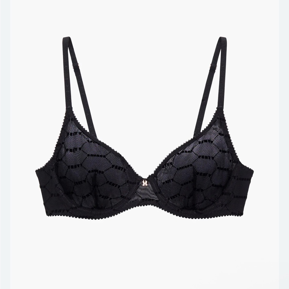 NWT Savage X Fenty black FLOCKED LOGO UNLINED DEMI BRA size 34B